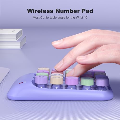 MOWUX Wireless Number Pads, Cute Colorful Numeric Keypad Numpad Portable 2.4 GHz Financial Accounting Number Keyboard Extensions, 18 Key Number Numpad for Laptop Desktop, PC (Purple) - color: Purple
