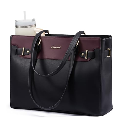 LOVEVOOK Laptop Tote Bag for Women Work, Teacher Tote Bag with Large Cup Holder, Waterproof Leather Computer Bag - color: Purple, size: 15.6 inch