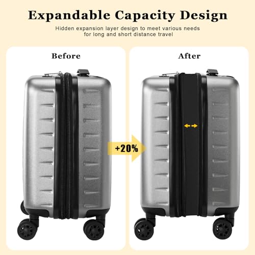 CENSIEN 16 Inch Carry On Luggage Airline Approved, Expandable Lightweight ABS+PC Hard Shell Suitcases with 360° Spinner Wheels, TSA Lock, YKK Zippers (Dark Gray, 1 PC) - color: Gray, size: Carry On - 16 Inch - EXT