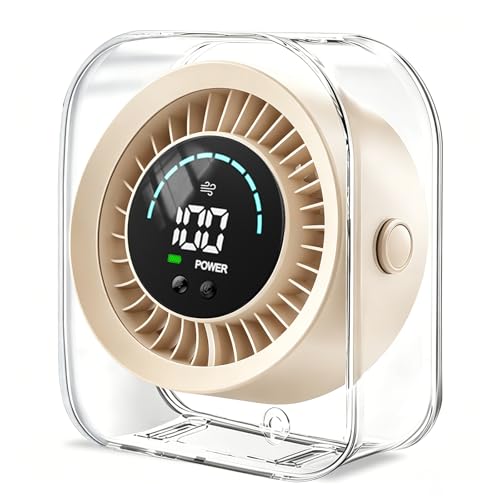Desk Fan Small Quiet, Rechargeable USB Table Fan with Turbo Airflow, 100 Speeds LED Display, 360° Rotation, Portable Battery Powered Desktop Fan for Bedroom Home Office Travel, White - color: Vintage White (Cream)