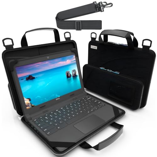 11-11.6 Inch Always-on Chromebook Protective Hard Case with Accessory Pouch and Adjustable Shoulder Strap - color: Black Fabric