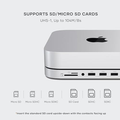 Satechi Mac mini Hub & Stand, NVMe/SATA SSD Enclosure, USB-C 10Gbps, Silver | USB-C 10 Gbps, USB-A ports and audio; no matter what you need.