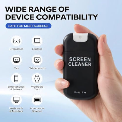 Screen Cleaner Spray Kit with Nano Fiber Cloth for Phone, iPad, Laptop, Monitor & TV Screens, Portable Streak-Free Cleaning Set, 2 Pack