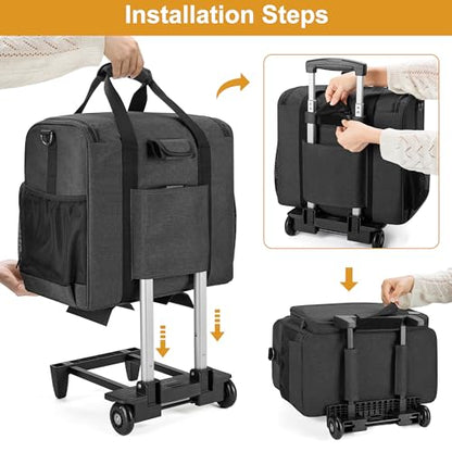 Trunab Rolling Teacher Bag, Teacher Tote Bag with Padded Sleeves | with Bottom Pad and Detachable Trolley, Wheeled Teacher Bag Holds up to 15.6” Laptop - color: Black