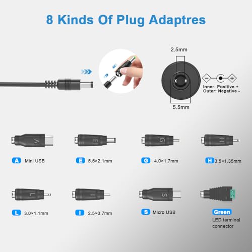 Universal 5V 1A Power Supply Adapter, 5W All-in-one Charger with 8 DC Tips 1000mA, 800mA, 600mA, 400mA, 200mA Available in Clock, Exercise Bike, Router, Security Camera, LED Strip Light, and More