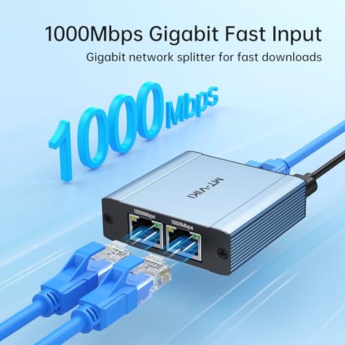 MT-VIKI Ethernet Splitter 1 to 2 High Speed 1000Mbps, Gigabit Dual RJ45 Splitter Adapter for Cat5/5e/6/7/8 Cable [Aluminum Case with Power Cable] - size: 1 to 2