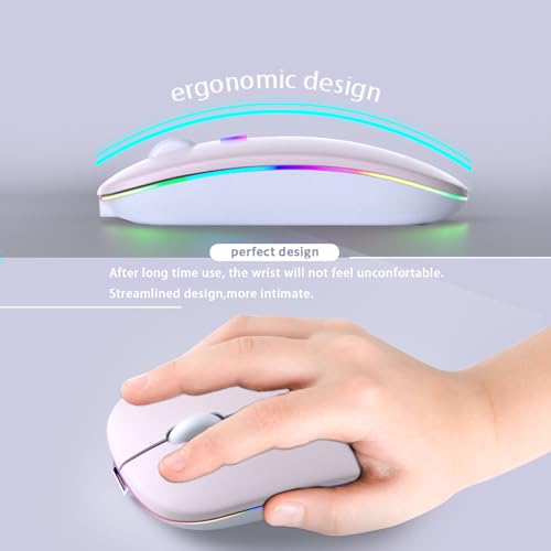 KANMABPC Wireless Bluetooth Mouse – Rechargeable, Silent, Dual Mode (Bluetooth 5.2 & USB) with LED Lights – Portable for Laptop, Desktop, & Tablet(Pink) - color: Pink