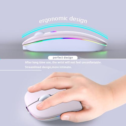 KANMABPC Wireless Bluetooth Mouse – Rechargeable, Silent, Dual Mode (Bluetooth 5.2 & USB) with LED Lights – Portable for Laptop, Desktop, & Tablet(Pink) - color: Pink