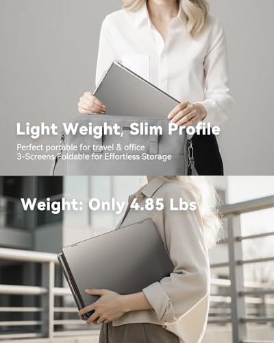 14" Triple Screen Monitor Extender, Quad Monitors for 14-16.5" Laptops | 1 Cable for 3 Screens Portable Monitor, Travel Screen Extender, Compatible with Win MacOS, FHD 1200P IPS, USB-C/HDMI-S780 Pro