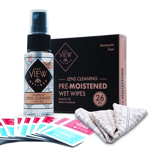 Eyeglass Cleaner Kit – (1) 1 oz Lens Cleaner Spray & (1) Microfiber Cloth with Pre-Moistened Lens Cleaning Wipes for Glasses, Screens & Sunglasses (26 Count)