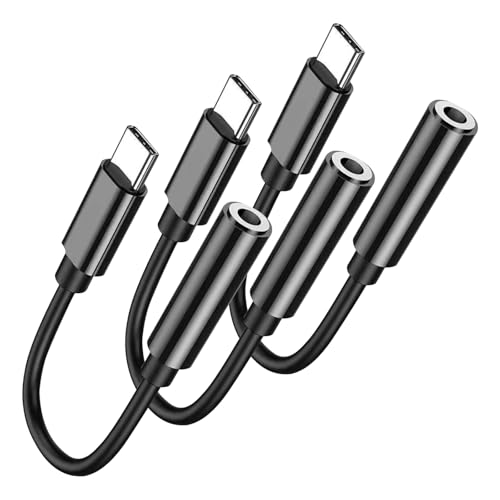 USB C to 3.5mm Headphone Jack Adapter Type C Audio Aux Cable Dongle Compatible with iPhone 16/15/15 Plus/15 Pro/15 Pro Max/iPad/Pixel, Samsung Galaxy S23 S22 S21 S20 Ultra Z Flip/Note (Black, 3pcs) - color: Black, size: 3pcs