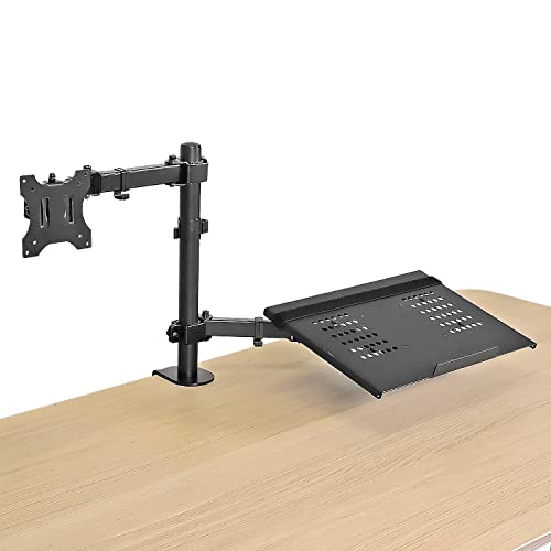 AEONS Monitor and Laptop Desk Mount Combo Stand with Notebook Tray fits 17 inch, 2-in-1 Adjustable Dual Arm Mount fits up to 32 inch LCD Screen with VESA, Clamp and Cable Management, Black - style: Dual Arm & Tray, Black