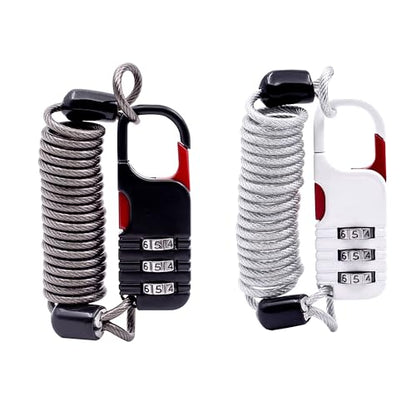 Ski Lock Cable Retractable, Small Cable Travel Locks with Combination, Mini Padlock Combination, for Luggage, Suitcases, Backpack, Snowboard, Ski Gear, Bike, Motorcycle Helmet Anti Theft - color: Black+White