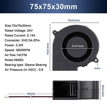 Wathai 75mm x 30mm DC Blower Fan 24V Brushless Cooling Fan 7530 2Pin | Small Blower Fan for Receiver AV Cabinet PS4 PC Laptop - style: 24V 2Pin
