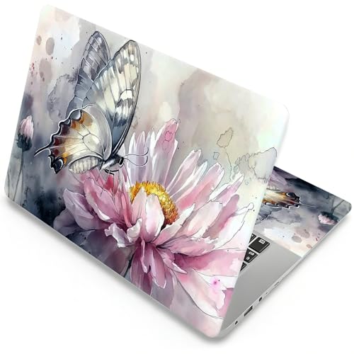 Universal Laptop Skin, DIY Cut-to-Fit Vinyl Cover Compatible with HP, Dell, Lenovo, Mac (13.3" to 15.6"), Anti-Scratch, No Residue & Bubble-Free Protective Decal Sticker, Butterfly Pink Flower - color: Butterfly Pink Flower
