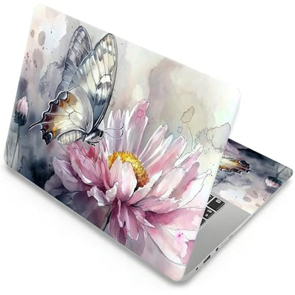 Universal Laptop Skin, DIY Cut-to-Fit Vinyl Cover Compatible with HP, Dell, Lenovo, Mac (13.3" to 15.6"), Anti-Scratch, No Residue & Bubble-Free Protective Decal Sticker, Butterfly Pink Flower - color: Butterfly Pink Flower