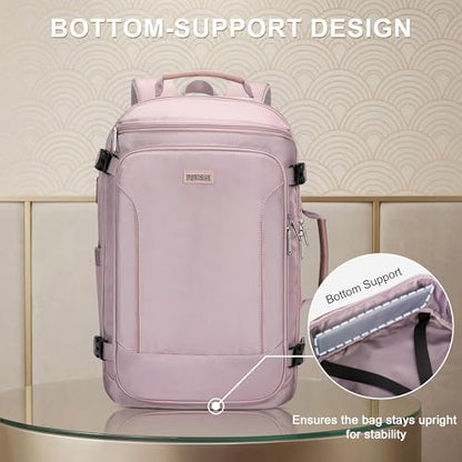 Travel Backpack Carry On Everyday Laptop Backpack Fits 16" Laptop | Flight Approved Luggage Backpack for Men Women, Suitcase-Style Main Pocket, Laptop Compartment, USB Port, for Travel, Daily - color: Ashen Purple