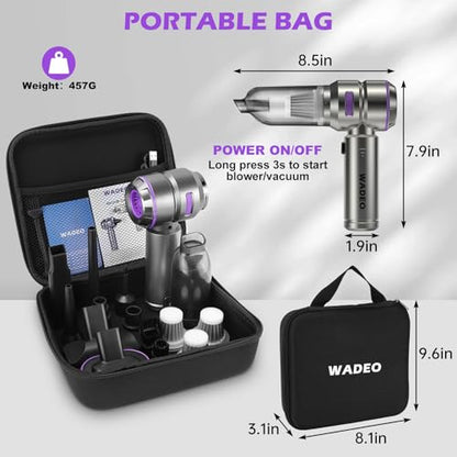 WADEO Handheld Vacuum Cordless, 4-in-1 21000PA Brushless Car Vacuum & 210000RPM Air Duster 6000mAh Battery Air Blower Wireless Handheld Vacuum for Car, Office and Home Cleaning