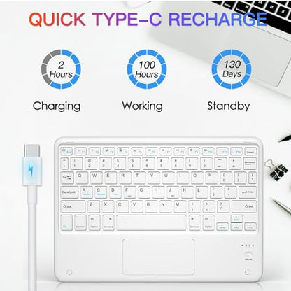 Bluetooth Keyboard, Slim 7 Colors Backlit Wireless Bluetooth Keyboard with Touchpad Built in Rechargeable Battery for iOS Android Windows Tablets PC Smartphone