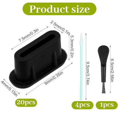 USB C Dust Plug, 20 Pcs Silicone USB C Plug Cover | Charging Port Cover with 5 Cleaning Brushes, Type C Cleaning Tool Kit for Apple 15/16/17/Samsung