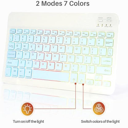 Bluetooth Keyboard and Mouse Combo for iPad - Rechargeable Wireless Keyboard & Mouse with 7-Color Backlit Compatible with iPad 9th/8th Gen, iPad Pro/Air/Mini, iPhone14/13/12 Pro,(10 inch Blue) - color: blue