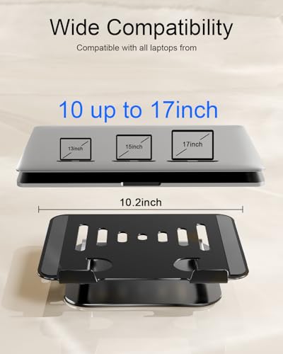 Adjustable Laptop Stand, Aluminum Portable Laptop Riser for Desk Foldable, Ergonomic Computer Notebook Stand Holder for MacBook Air Pro, Dell XPS, HP and All 10–17 Inch Laptops, Black - color: Black