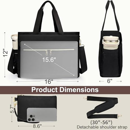 Laptop Bag for Women - 15.6 Inch Tote Work Bag with Compartments Nurse Teacher Bag Large Lightweight Office Handbag - color: Brown
