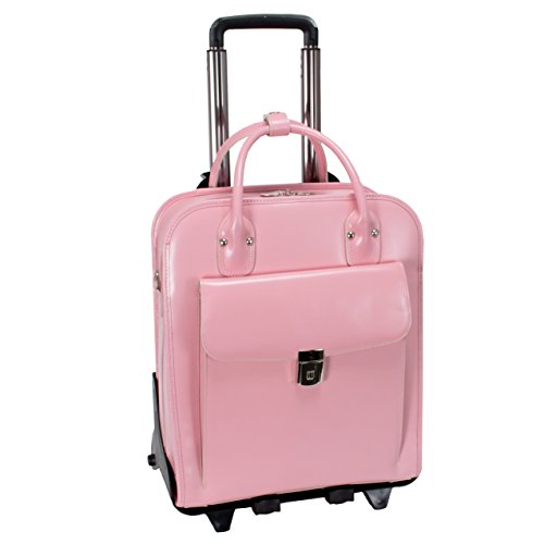 McKleinUSA, W Series, LA Grange, Top Grain Cowhide Leather, 15" Leather Vertical Patented Detachable -Wheeled Ladies' Laptop Briefcase, Pink (96499), 14.4 x 8.75 x 18.5 inches - color: Pink, size: 14.4"x8.75"x18.5"
