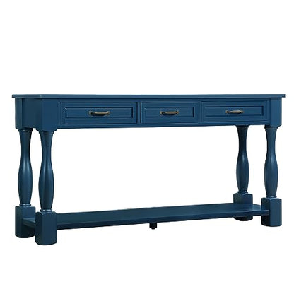 63.4"Solid Wood Console Table with Drawers,Sofa Table,Entryway Table | Navy Blue Console Table with 3 Drawers and Bottom Shelf;Solid Wood Narrow Sofa Table for Hallway,Foyer,Easy Assembled - color: Blue