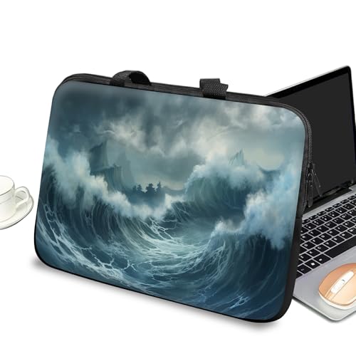 Universal Laptop Case Sleeve 10 inch with Handle and Zipper, Kids Tablet Carrying Case Messenger Bag Portable Tote Bag for 7-10 inch iPad/Notebook/eBook/Readers, Stormy Sea - color: Stormy Sea, size: 10 inch