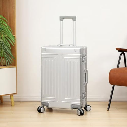 All Aluminum Magnesium 20/26 Luggage Set，Cut from Whole Aluminum Sheet，22x14x9 Airline Approved ，（3rd Generation，Premium Magnesium Metal zipperless suitcase ） (silvery, 20in+26in) - color: silvery, size: 20 inch + 26 inch