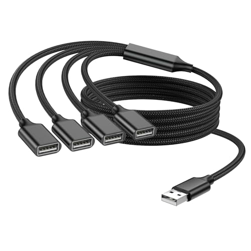 USB Splitter 1 in 4 Out, USB Y Cable, 3.3FT, Black | Four USB Port Extender Hub, A Male to 4 Female Extension Cord for TV/PC/Laptop/MacBook/Keyboard/PS4/PS5/Flash Drive/LED Etc. - style: 3.3FT/1M
