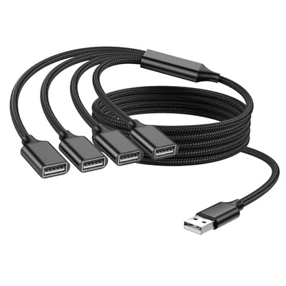 USB Splitter 1 in 4 Out, USB Y Cable, 3.3FT, Black | Four USB Port Extender Hub, A Male to 4 Female Extension Cord for TV/PC/Laptop/MacBook/Keyboard/PS4/PS5/Flash Drive/LED Etc. - style: 3.3FT/1M