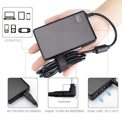 90W -30W Universal Laptop Charger for HP DELL Lenovo and More with 2 USB Ports, AC Adapter Power for Asus F K Q R S TP X Zenbook UX Series Vivobook 15 Series X512 X513EA X515 X540 F512 F513 F515