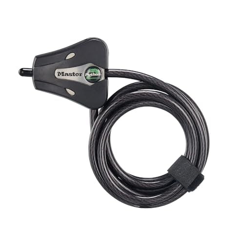 Master Lock Black Python Bike Lock with Key, Adjustable Metal Cable Lock has a Weather Resistant Vinyl Coating for Outdoor Equipment, Bicycles, Trail Cameras, 6 Feet Long, 8418D - color: Black, size: 6' x 5/16"