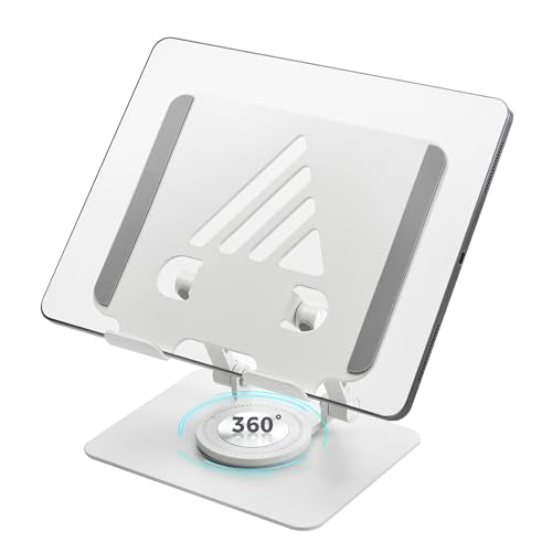 Tablet Stand for Desk, Adjustable Monitor Stand with 360° Rotating Base, Portable Tablet Stand Holder for iPad Pro, Galaxy Tab, Mobile Phone(White) - color: White