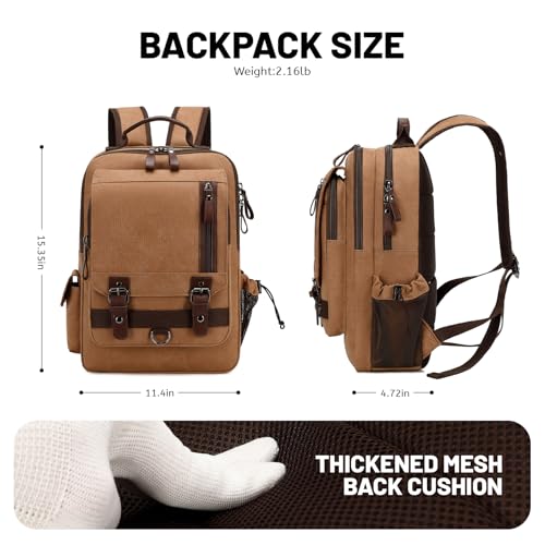 Lanola Water-resistant Canvas Backpack with Anti-Theft Pocket, Daypacks Fits 15.6 Inch Laptop for Men Perfect for Work, Travel, Daily Use (Coffee) - color: Coffee