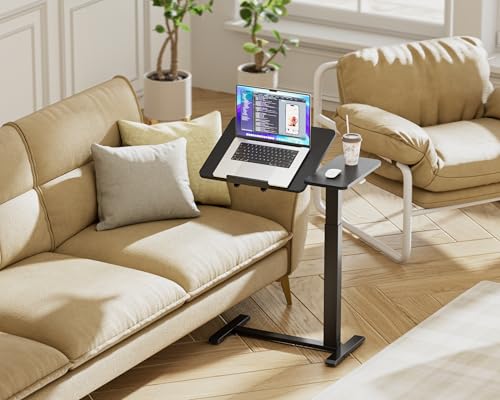 Ywin Medical Overbed Table with Wheels, Lift 27-43in, Black | Steel frame & wood top, 0-60° tilt, rolling casters, 66lb load, pneumatic adjustable height for Bed/hospital/couch/office - color: Black-1, size: 27.6" x 15.8"