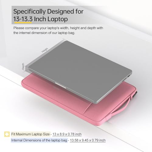 Laptop Case 13.3 inch, 13 inch Laptop Sleeve Compatible with HP Acer ASUS, Dell Latitude, Waterproof Carrying Case with Pockets&Handle, Pink - color: Pink, size: 13.3-13.6 Inch
