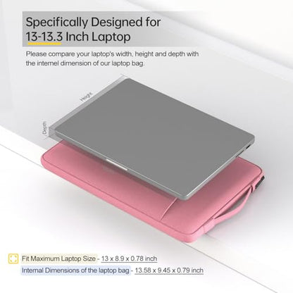 Laptop Case 13.3 inch, 13 inch Laptop Sleeve Compatible with HP Acer ASUS, Dell Latitude, Waterproof Carrying Case with Pockets&Handle, Pink - color: Pink, size: 13.3-13.6 Inch