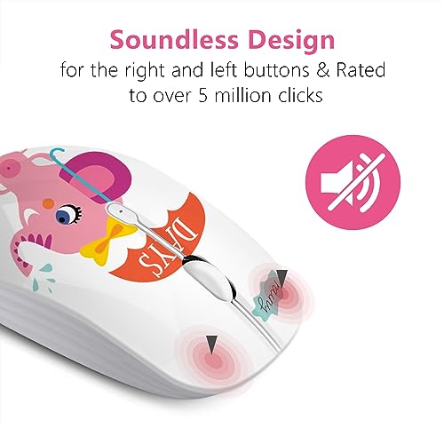 JUHOO Wireless Mouse with Nano Receiver for PC, Laptop, Notebook, Computer, MacBook, Less Noise, Portable Mobile Optical Mice - style: Pink Elephant