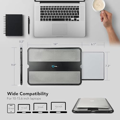 EHO Laptop Lap Pad - Laptop Stand Pad w Retractable Mouse Pad Tray, Anti-Slip Heat Shield Tablet Notebook Computer Stand Table w/Sturdy Stable Cooler Work Surface for Bed Sofa Couch or Travel