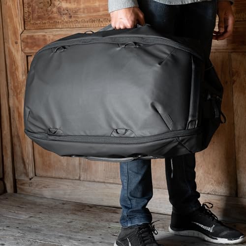 Peak Design Travel Duffelpack 45-65L, Black, Weatherproof Duffel Backpack, Expandable Design, Extra-Long Zip Path, Stowable Straps, Fits Packing Cubes and Camera Cubes, Versatile Duffel Bag for Travel - color: Black