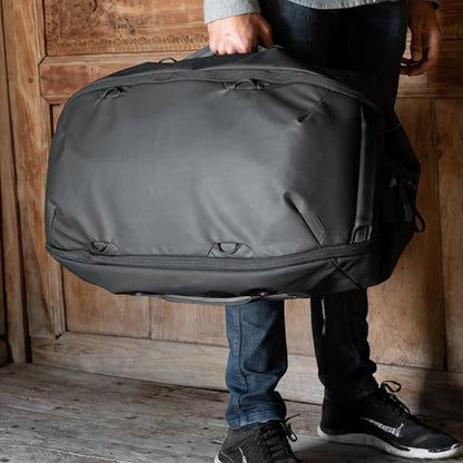 Peak Design Travel Duffelpack 45-65L, Black, Weatherproof Duffel Backpack, Expandable Design, Extra-Long Zip Path, Stowable Straps, Fits Packing Cubes and Camera Cubes, Versatile Duffel Bag for Travel - color: Black