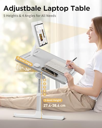 SAIJI Laptop Desk for Bed [Premium XXL Extra Large] with Upgraded Height Angle Adjustable Book Stand,Multi-Purpose Lapdesk Bed Tray Desk for Working Writing Reading Drawing (Grey) - color: Gray