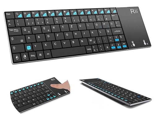 Rii (Newest Version) K12+ Mini Wireless Keyboard with Touchpad Mouse, Stainless Steel Portable Wireless Keyboard with USB Receiver for MacBook/iPad/Tablet/PC/Laptop/Smart TV/Raspberry Pi - Black