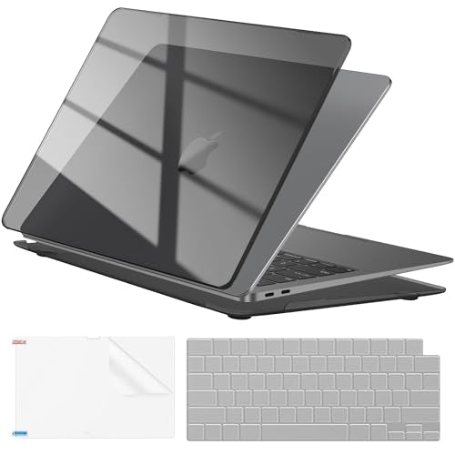 EooCoo for MacBook Air 13.3 inch Case with Keyboard and Screen Protector | Ultra Thin and Transparent, Hard Case Compatible with MacBook Air 13.3 inch M1 Chip 2021-2018 with Retina Display - color: Crystal Black