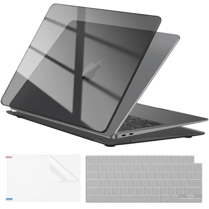EooCoo for MacBook Air 13.3 inch Case with Keyboard and Screen Protector | Ultra Thin and Transparent, Hard Case Compatible with MacBook Air 13.3 inch M1 Chip 2021-2018 with Retina Display - color: Crystal Black