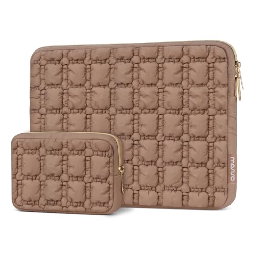 MOSISO Laptop Case 13.3 inch,13-13.3 inch Puffy Laptop Sleeve Carrying Case | Compatible with MacBook Neo/Air 13.6/Pro 13/14, HP Dell ASUS Lenovo, Raised Quilted Grid Computer Bag with Small Case, Brown - color: Brown