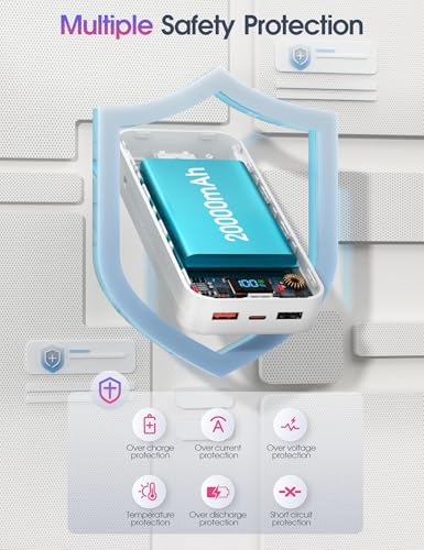Nusyddy Portable Charger 20000mAh Fast Charging w/Built-in Wall Plug White | 22.5W Fast Charging, High Capacity, LED Display, Charge 5 Devices at once, TSA Approved, Compatible with iPhone/Samsung - color: Pearl